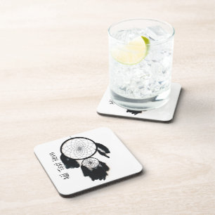 Black Dreamcatcher on White Background Coaster