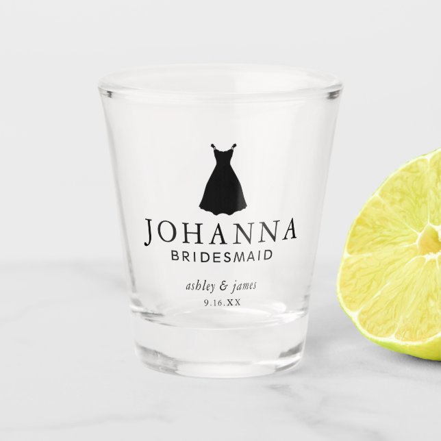 Black Dress Bridesmaid Personalised Wedding Shot Glass (Front)