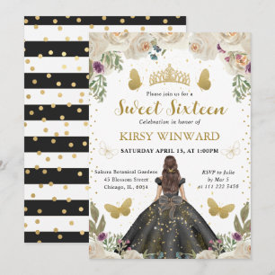 Black Dress Brunette Princess Sweet 16 Invitation