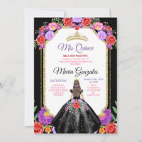 Black Dress Mis Quince 15 Anos Mexican Floral Gold