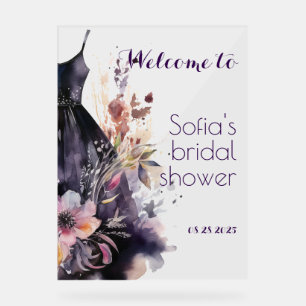 Black dress purple flower acrylic sign