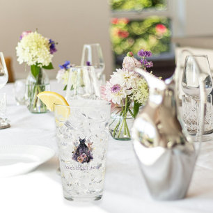 Black dress purple flower bridal shower glass