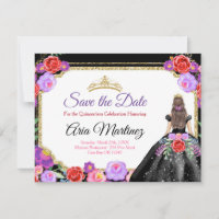 Black Dress Quinceañera Save the Date Mexican Card