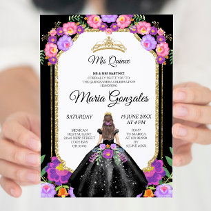 Black Dress & Roses Mis Quince Invitation