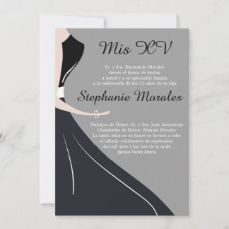 Black Dress Silhouette Quinceanera Invitation