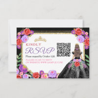 Black Dresses Mexican Quinceañera QR RSVP Card