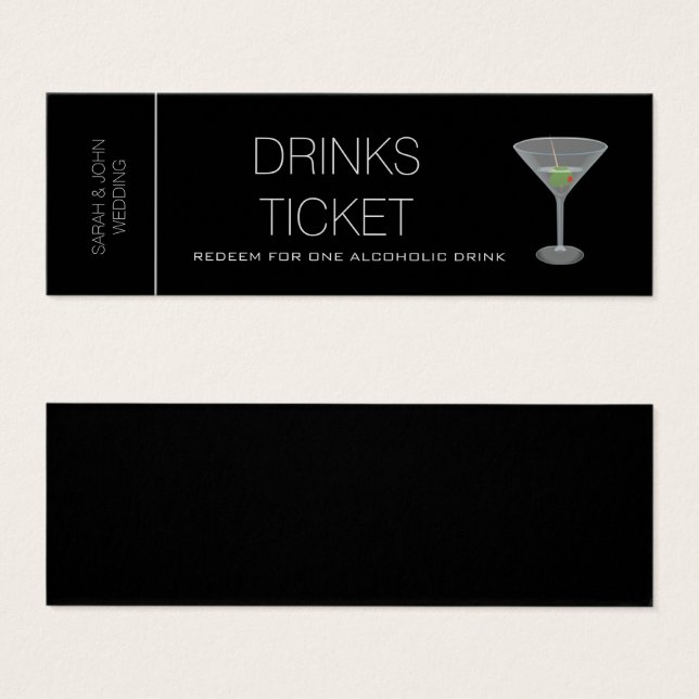 Black Drink Ticket Wedding Reception Mini Card (Front & Back)