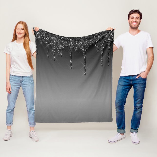 Black Dripping Glitter Fleece Blanket (In Situ)