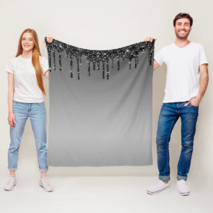 Black Dripping Glitter Fleece Blanket