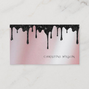 black dripping glitter on rose gold faux foil business card