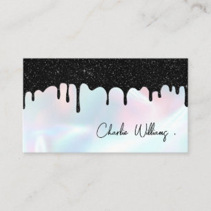 Black Dripping Glitter QR Code Holographic  Business Card
