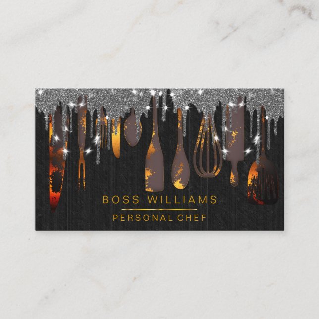 Black Drips Catering Personal Chef Bakery Rustic Business Card (Front)