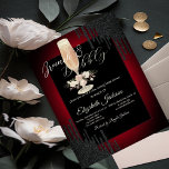 Black Drips,Glass,Roses,Red Brunch & Bubbly Invitation<br><div class="desc">Elegant chic wine tasting bridal shower.</div>