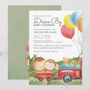 Black Drive-By Woodland Animals Truck Baby Shower Invitation