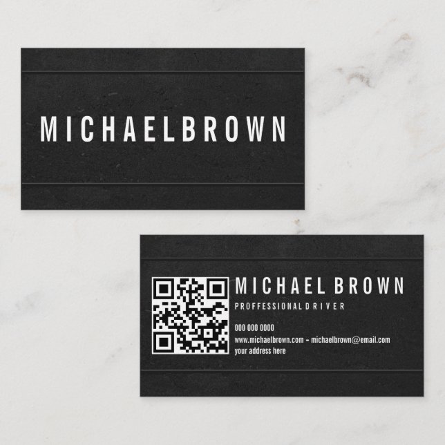 Black Driver Bold Modern QR  Business Card (Front/Back)