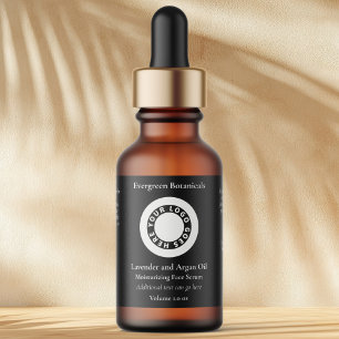 Black dropper bottle label with logo