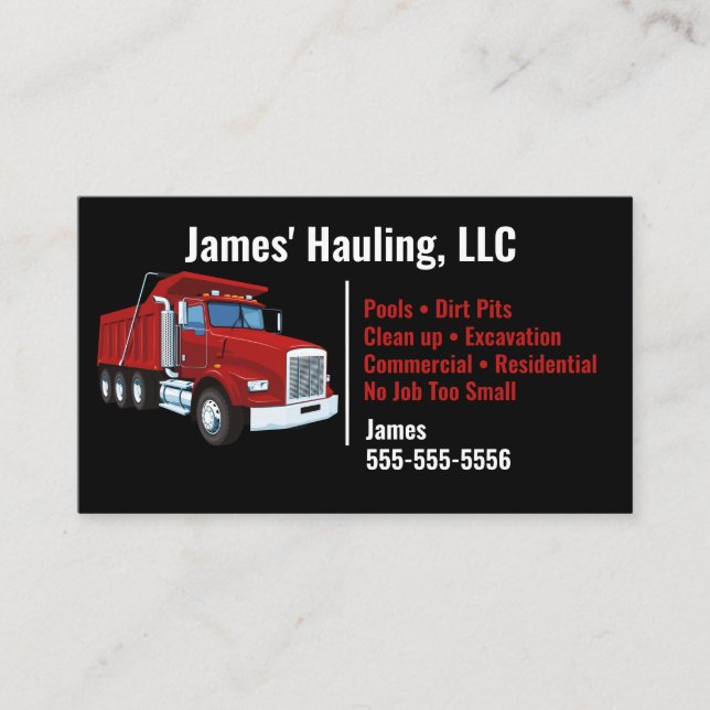Black Dump Truck Business Card (Front)