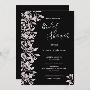 Black dusty rose botanical script Bridal Shower Invitation