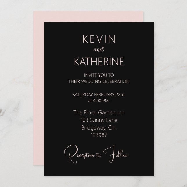 Black Dusty Rose Simple Wedding Invitation  (Front/Back)