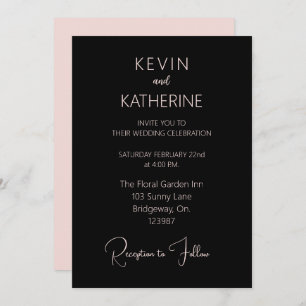 Black Dusty Rose Simple Wedding Invitation 