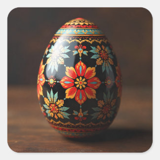 Black Easter Egg with Floral Motifs Square Sticker