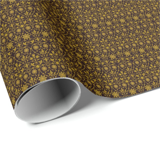 Black Ebony and Gold Filigree Pattern  Wrapping Paper (Roll Corner)