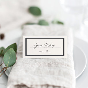Black & Ecru Classic Border Wedding Place Card