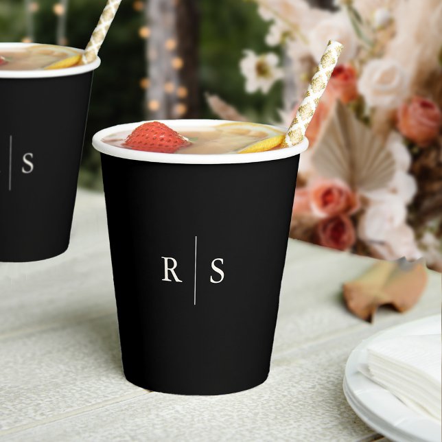 Black & Ecru Editable Colour Monogram Wedding Paper Cups (Creator Uploaded)