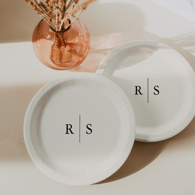 Black & Ecru Editable Colour Monogram Wedding Paper Plate (Creator Uploaded)