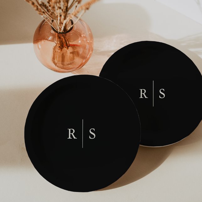 Black & Ecru Editable Colour Monogram Wedding Paper Plate (Creator Uploaded)