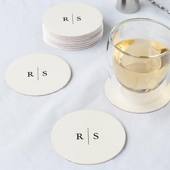 Black & Ecru Editable Colour Monogram Wedding Round Paper Coaster (Creator Uploaded)