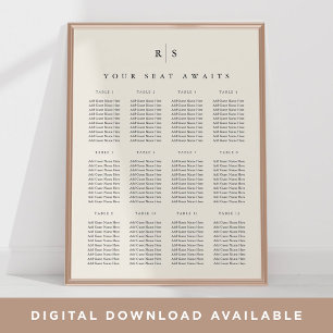 Black & Ecru Monogram Wedding Seating Chart