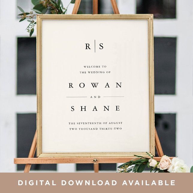 Black & Ecru Monogram Wedding Welcome Sign (Creator Uploaded)