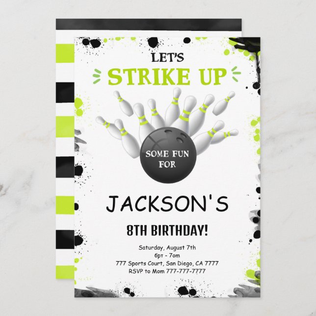 Black Editable Bowling Invitation (Front/Back)