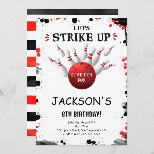 Black Editable Bowling Invitation (Front/Back)