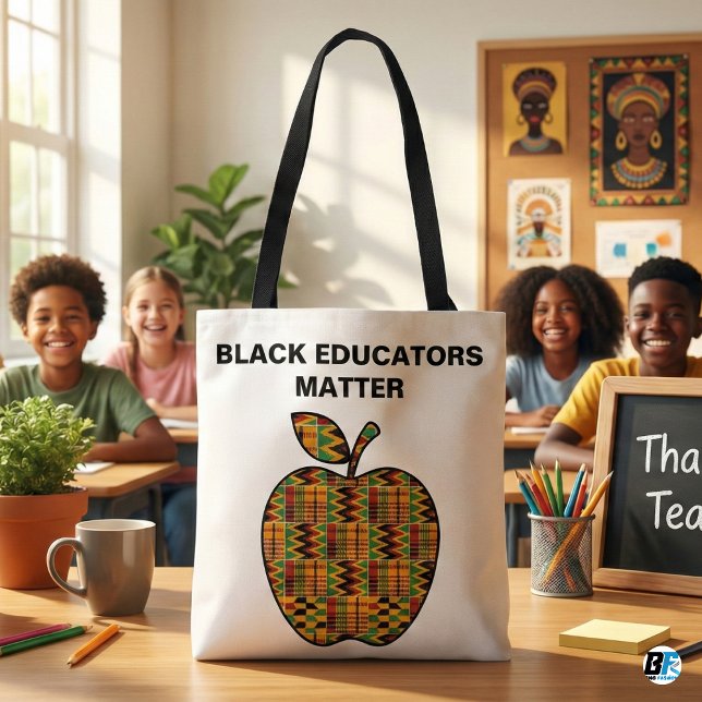 Black Educators Matter Kente Cloth Apple Teacher Tote Bag (Creator Uploaded)