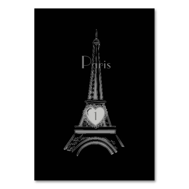 Black Eiffel Tower Paris Table Card (Front)