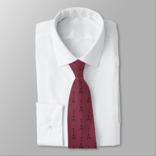 Black Eiffel tower pattern on burgundy red Tie