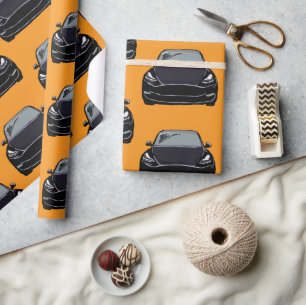 Black Electric Vehicle SUV Car Orange Background Wrapping Paper