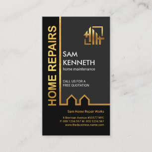 Black Elegance Gold Building Line Border Handyman Business Card