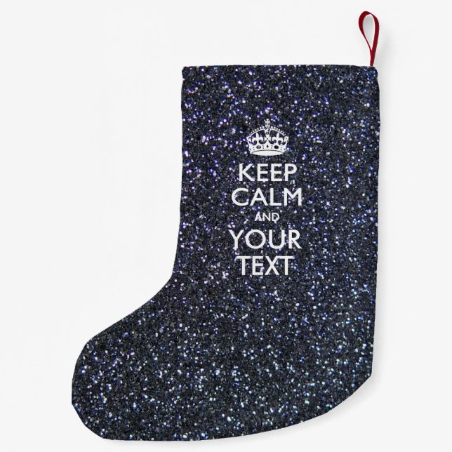 Black Elegance Keep Calm Your Text Small Christmas Stocking (Back)