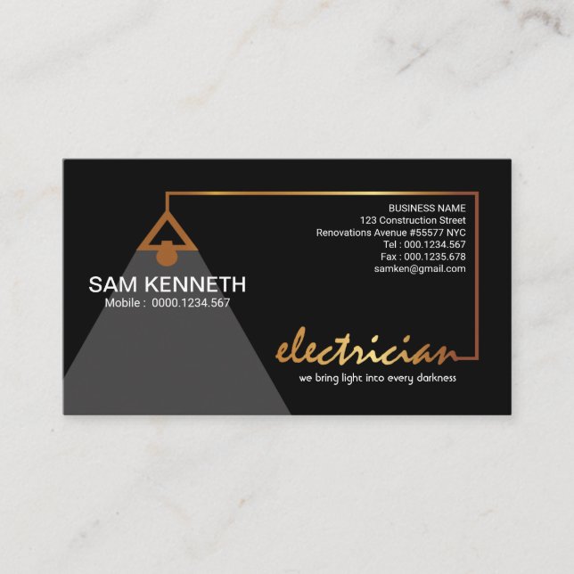 Black Elegance Luminous Gold Electric Wiring Business Card (Front)