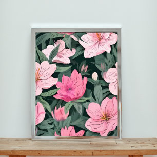 Black Elegance: Pink Floral Seamless Pattern Photo Print
