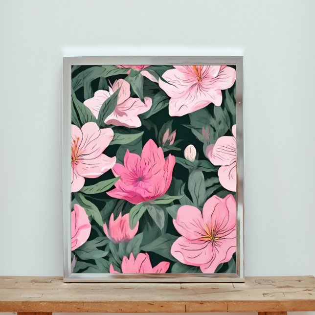 Black Elegance: Pink Floral Seamless Pattern Photo Print (Creator Uploaded)