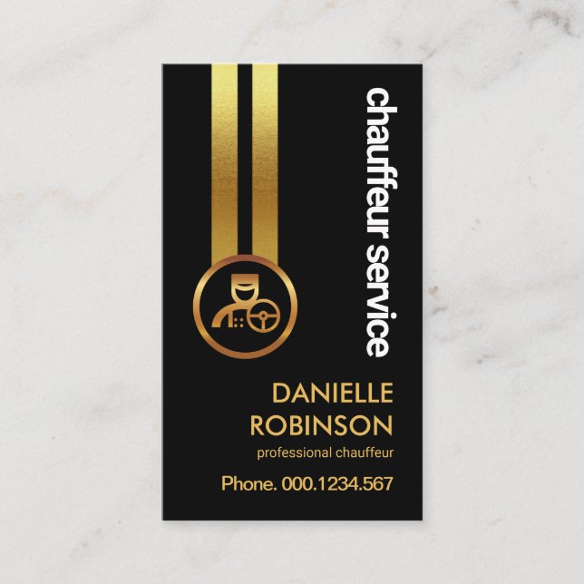 Black Elegance Striking Gold Lines Chauffeur Business Card (Front)