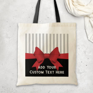 Black Elegance with Red Ribbon and Stripe Tote Bag