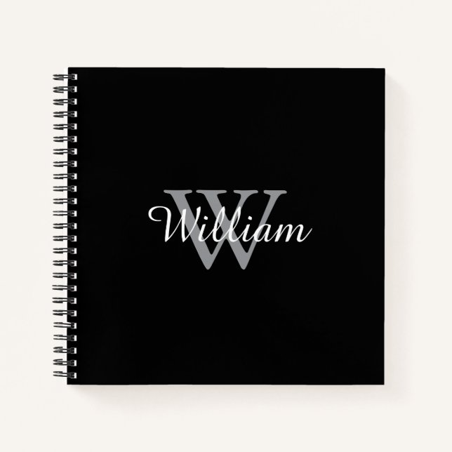 Black Elegant and Simple Personalised Monogram Notebook (Front)