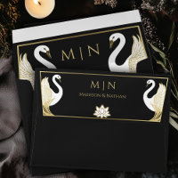 Black Elegant Art Nouveau Swans Wedding