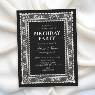 Black elegant birthday invitation