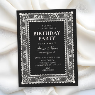 Black elegant birthday invitation